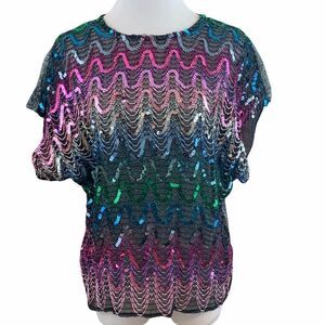 Vintage J.J Rich mesh sequin  dolman sleeve top